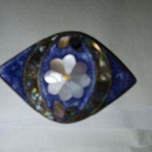 Vintage Alpaca Purple with Mother of Pearl Center floral sterling Brooch pendent